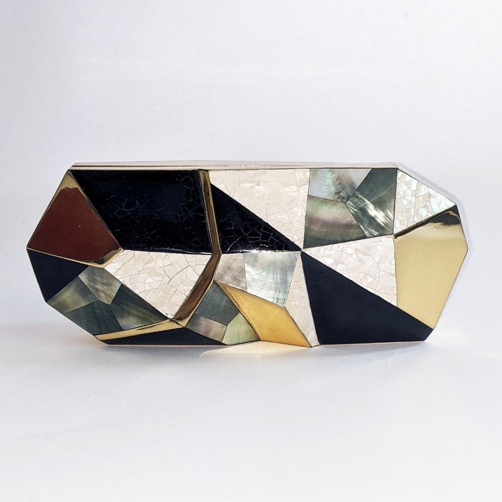 Rafe New York Shell Inlay Faceted Minaudiere